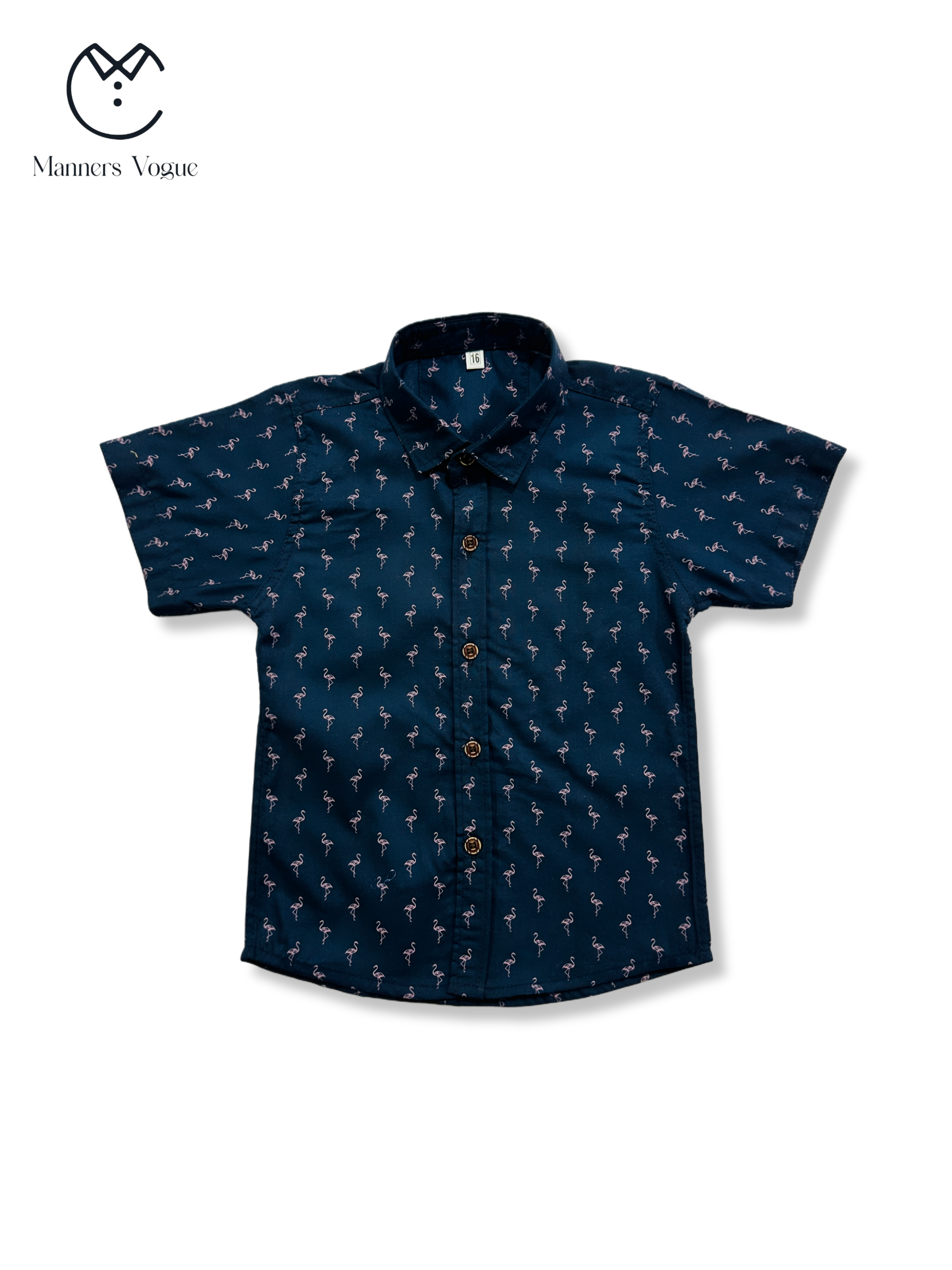 Dark Blue Shirt with Tiny Flamingo Design